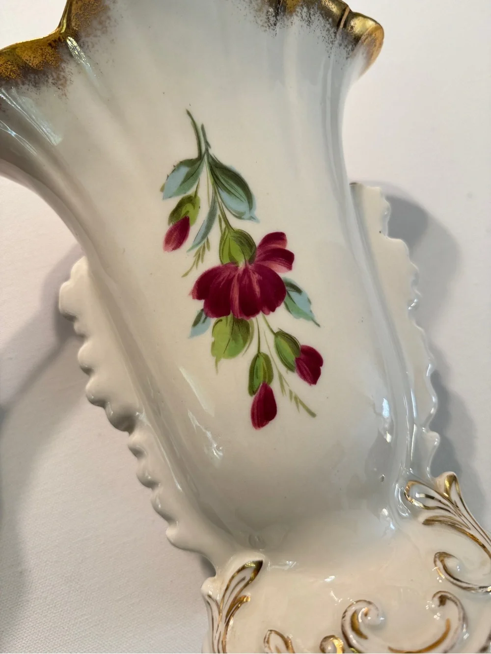 Vintage 1960s Eton Bone China Vase Hand-painted with Gold Rim